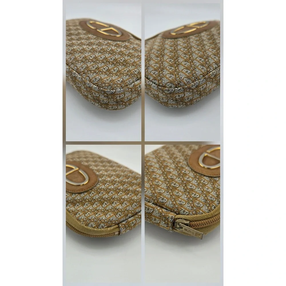 Christian Dior Vintage Honeycomb Monogram Cosmetic Pouch Tan CD Logo Clutch